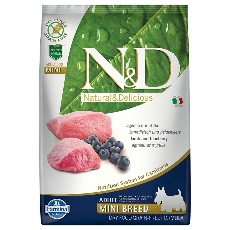cibo per cani Farmina N&D mini adult grain free agnello e mirtillo 2,5kg