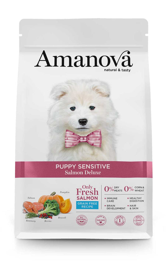 cibo per cani Amanova puppy sensitive salmone fresco 7kg