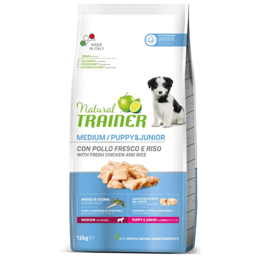 cibo per cani Natural Trainer puppy e junior con pollo fresco 12kg
