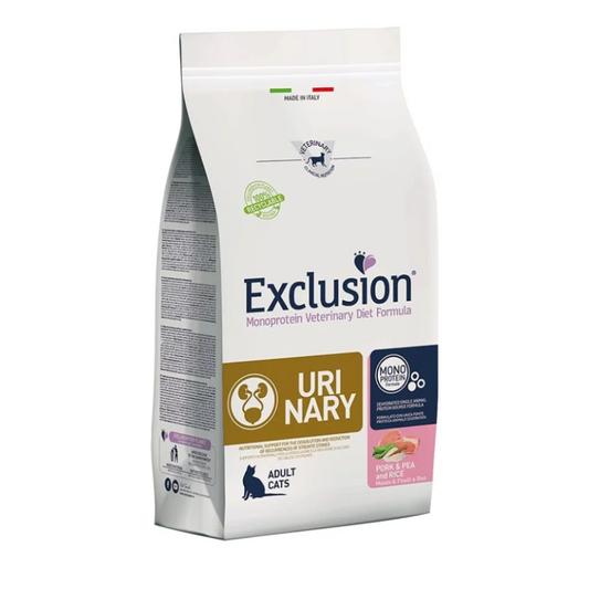 Exclusion gatto Urinary Adult Maiale Riso e Piselli 1,5 Kg