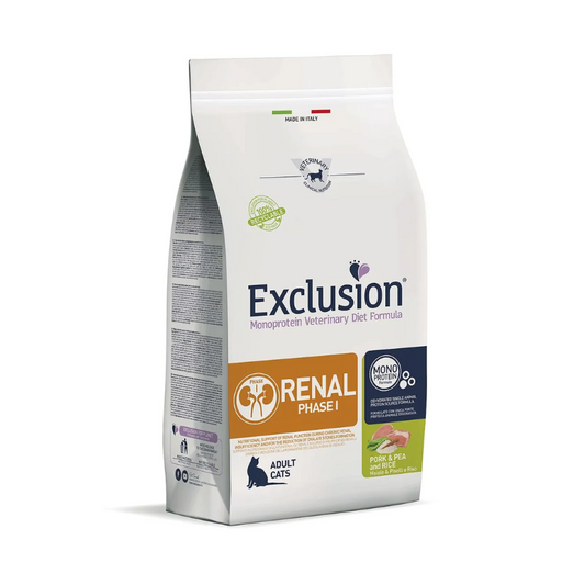 Exclusion Gatto Renal Adult Maiale Piselli e Riso 1,5Kg