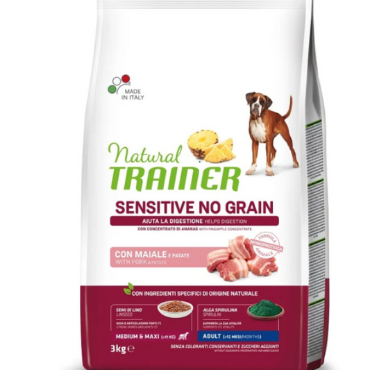 cibo per cani Natural trainer medium maxi maiale no grain 3kg