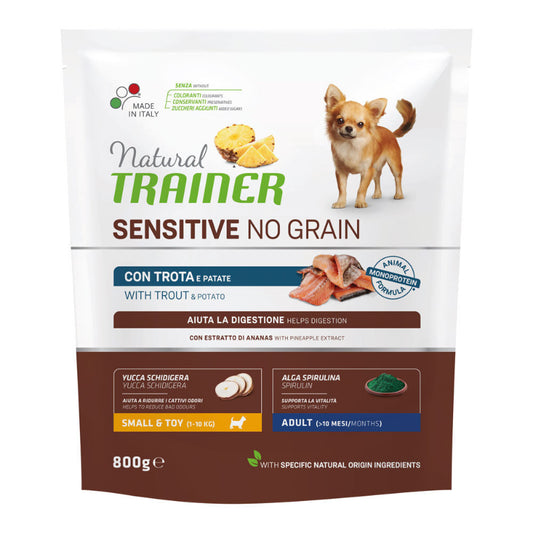 cibo per cani Natural trainer no grain mini adult trota 800gr