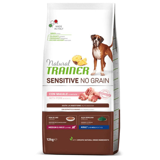 cibo per cani Natural trainer medium maxi maiale no grain 12kg