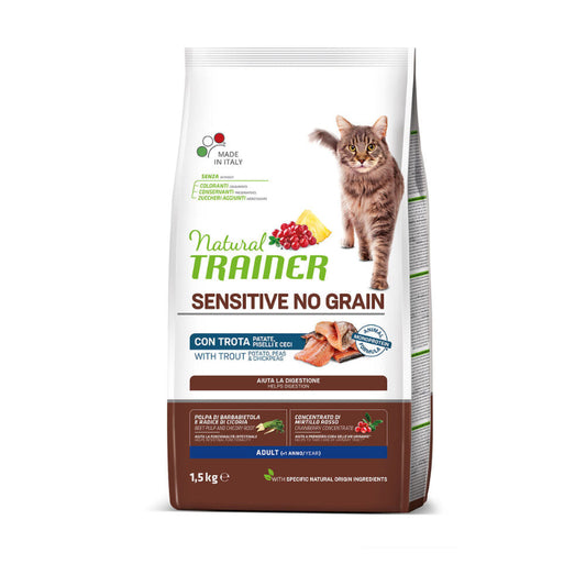 cibo per gatti Natural trainer sensitive no grain trota 1,5kg