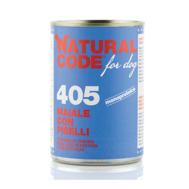 cibo per cani Natural Code maiale con piselli 400gr