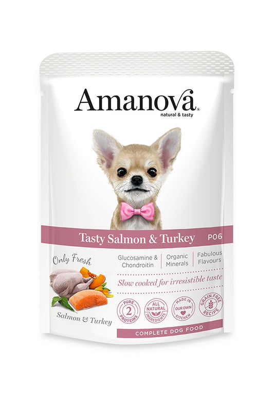 cibo per cani Amanova salmone e tacchino fresco 100gr